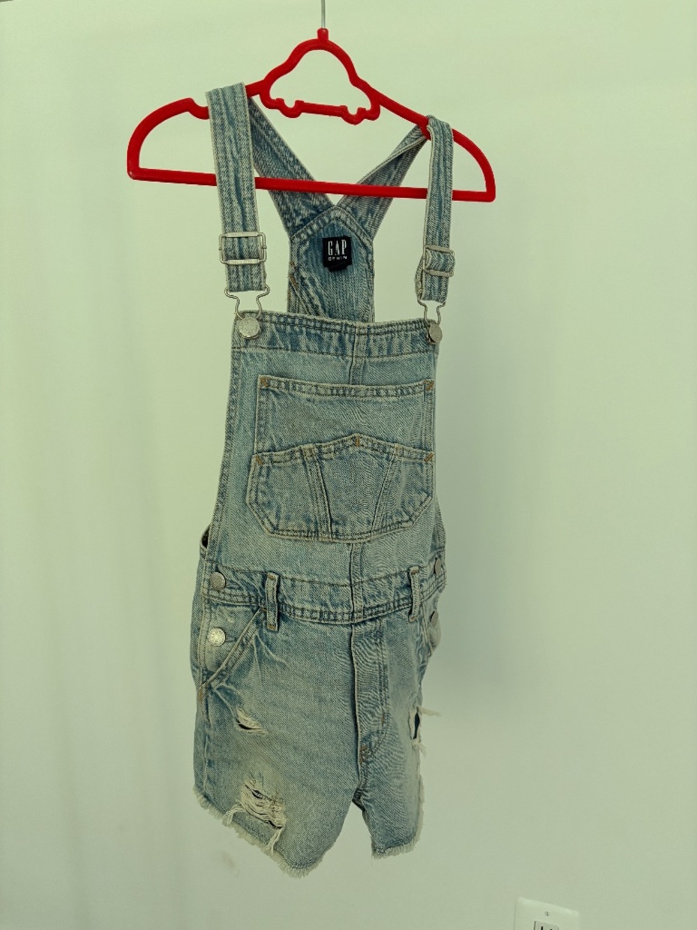 GAP Girls Denim Overall Shorts Distressed Light Wash Size M